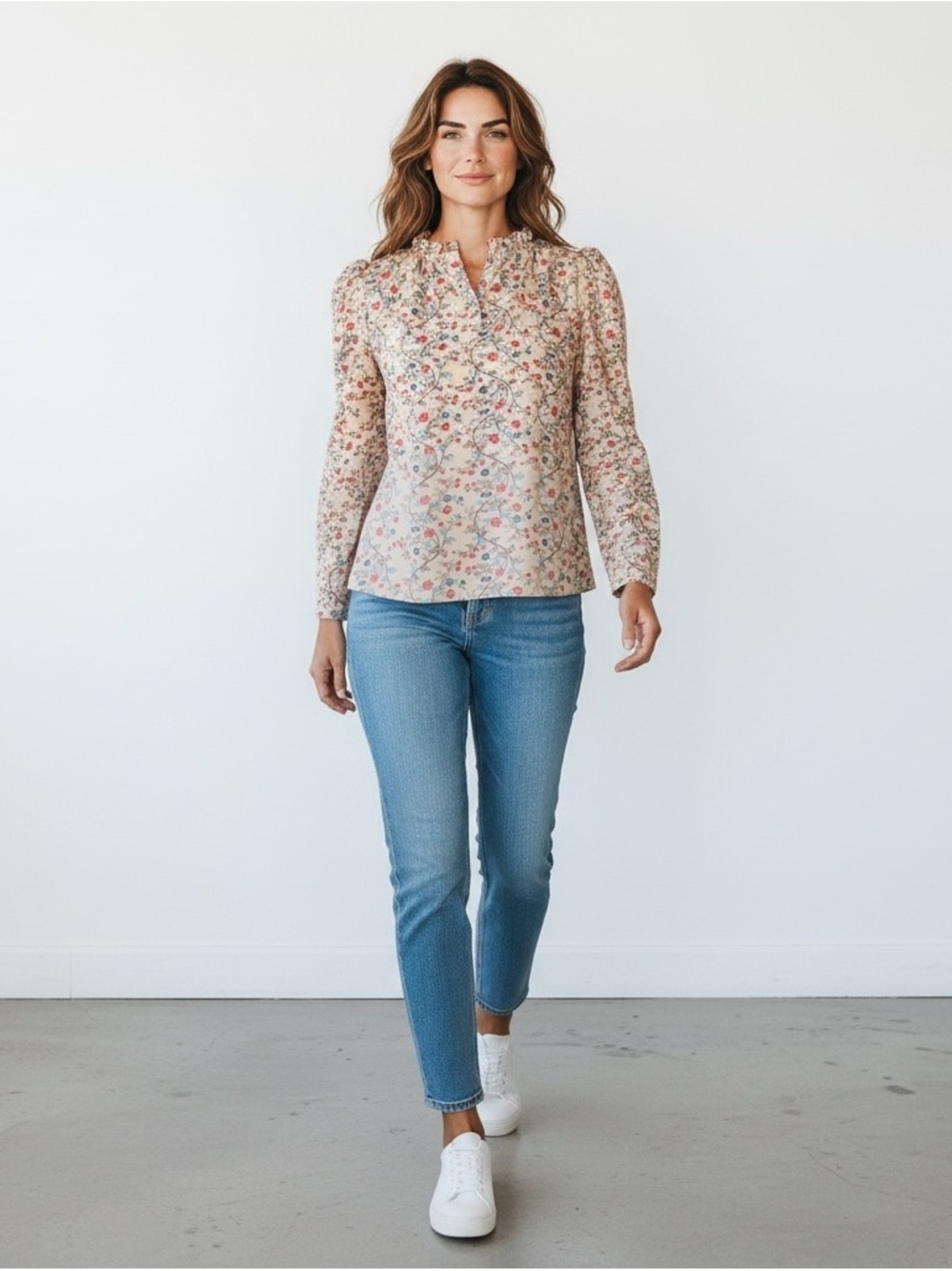 House Of Harlow 1960 Peasant Long Sleeve Floral Blouse Top Sz M